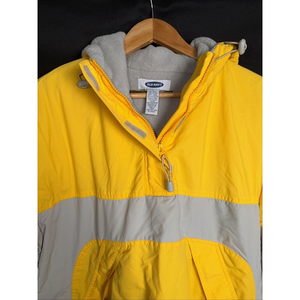 OLD NAVY Anorak Men’s Hooded Jaquet Yellow and Gray Fleece Lined 1/4 Zip - Sz L